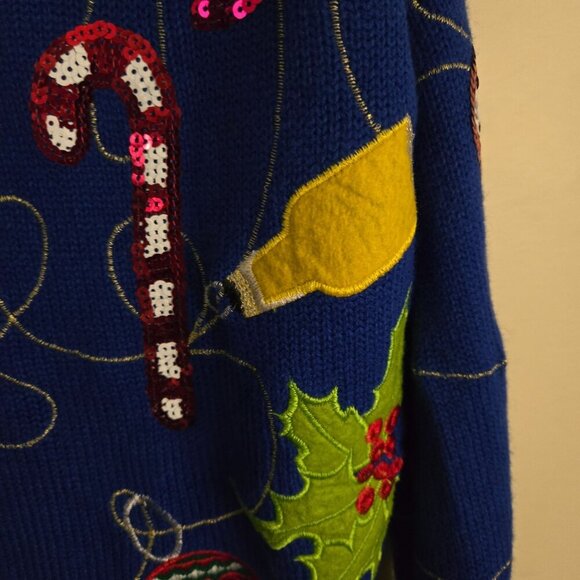 Jolly Sweaters Vintage Ugly Christmas Sweater Bow Tie Sequined Size XL - Picture 4 of 9